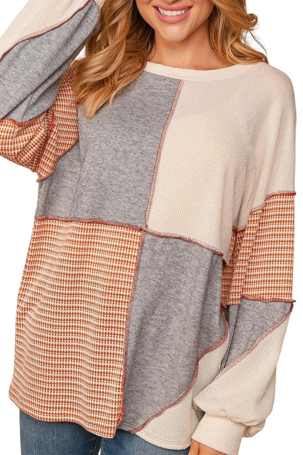 Multicolor Exposed Seam Color Block Pullover