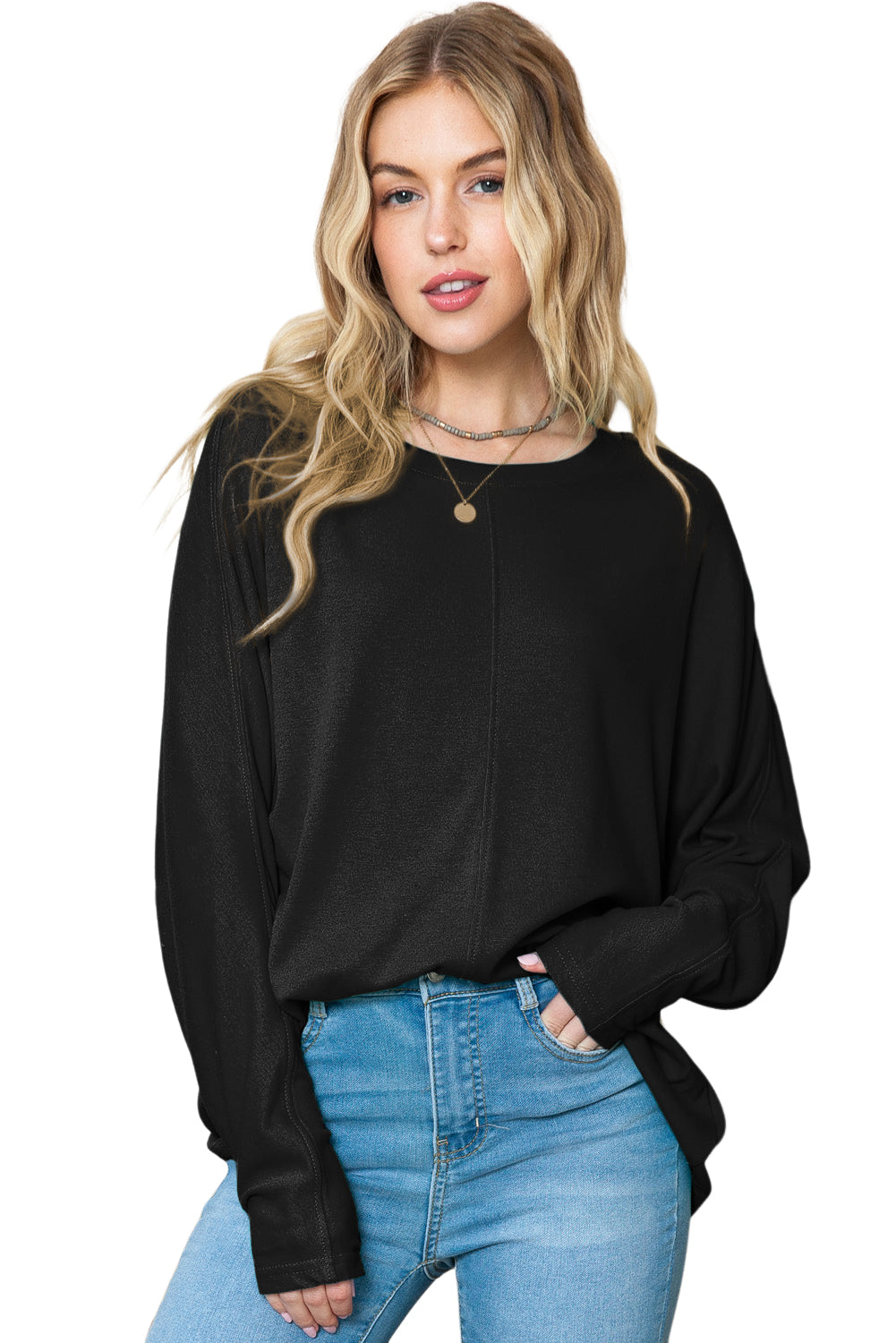 Green Plain Solid Color Patchwork Casual Long Sleeve Top