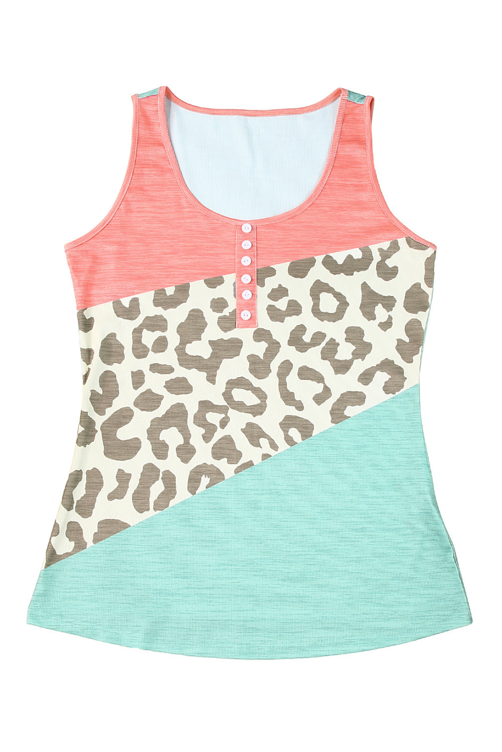 Leopard Color Block Button Casual Tank Top