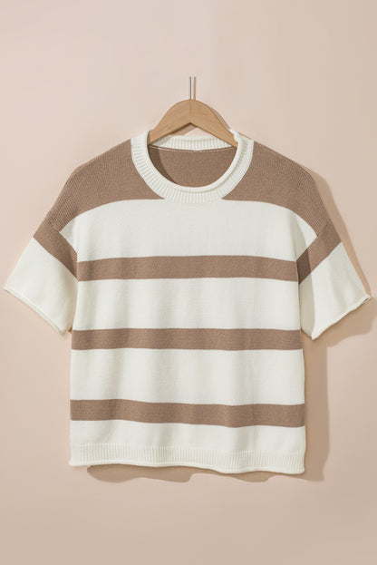 Khaki Striped Drop Shoulder Knitted Top