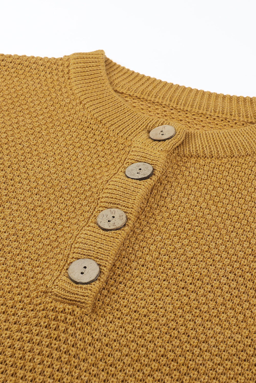 Yellow Drop Shoulder Henley Pullover Sweater With Slits