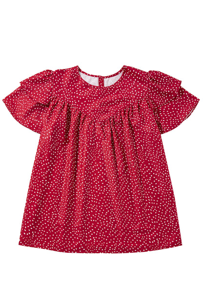 Laurel Green Spotted Print Pleated Ruffle Sleeve Blouse