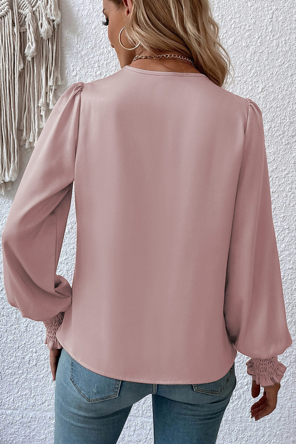 Black Basic Drape V Neck Long Sleeve Women Blouse