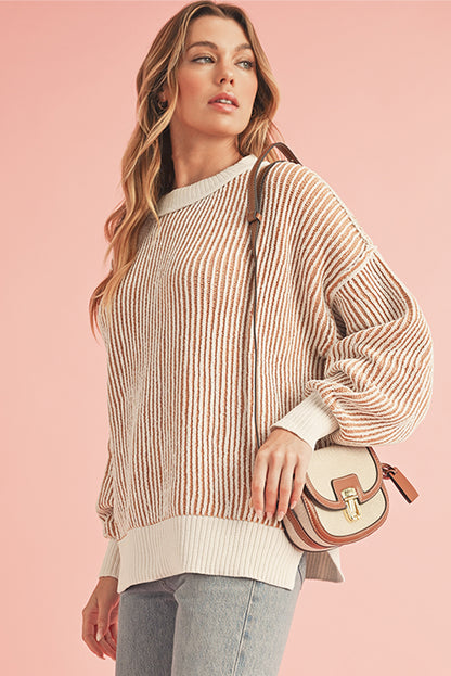 Black Striped Contrast Trim Loose Sweater