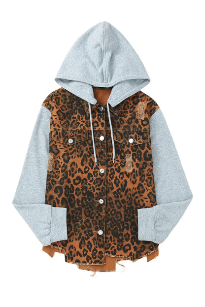 Cheetah Patchwork Ripped Raw Hem Jacket