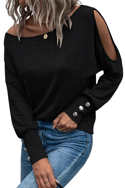 Green Boat Neck Asymmetric Cutout Long Sleeve Top