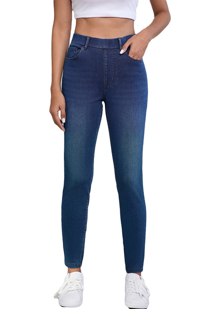 Ashleigh Blue Multiple Pockets Straight Leg Washed Stretchy Knit Jeans