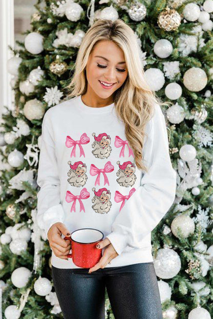 Beige Christmas Claus Bowknot Graphic Crewneck Sweatshirt