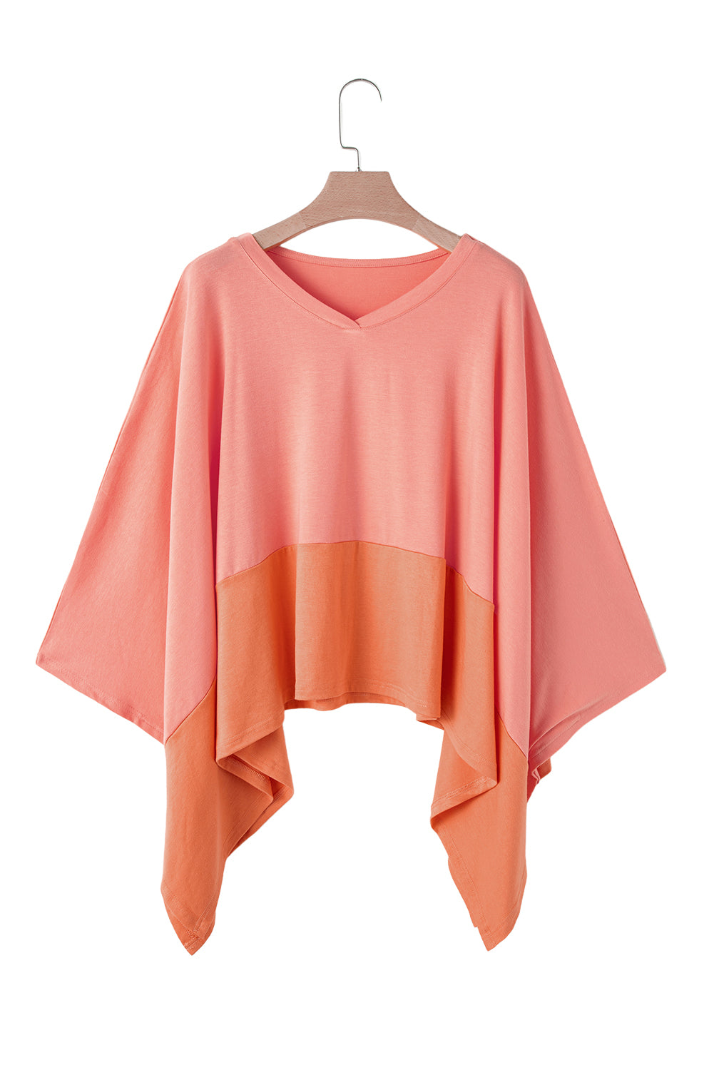 Grapefruit Orange Colorblock V Neck Slits Oversized Top