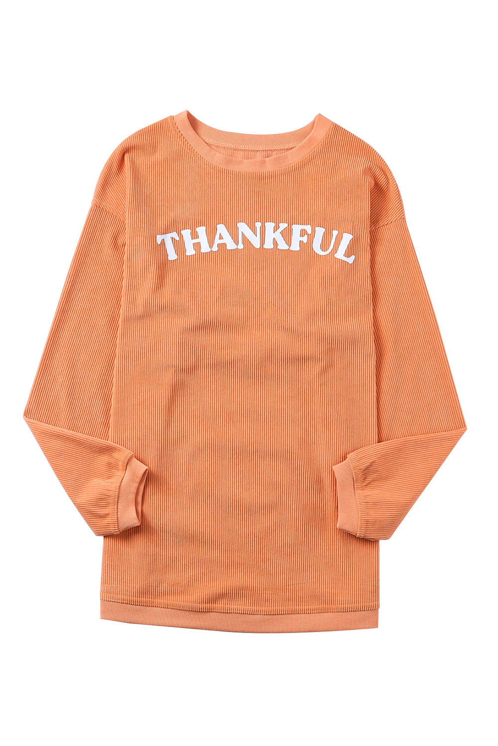 Orange-3 THANKFUL Letter Graphic Corded Sweatshirt