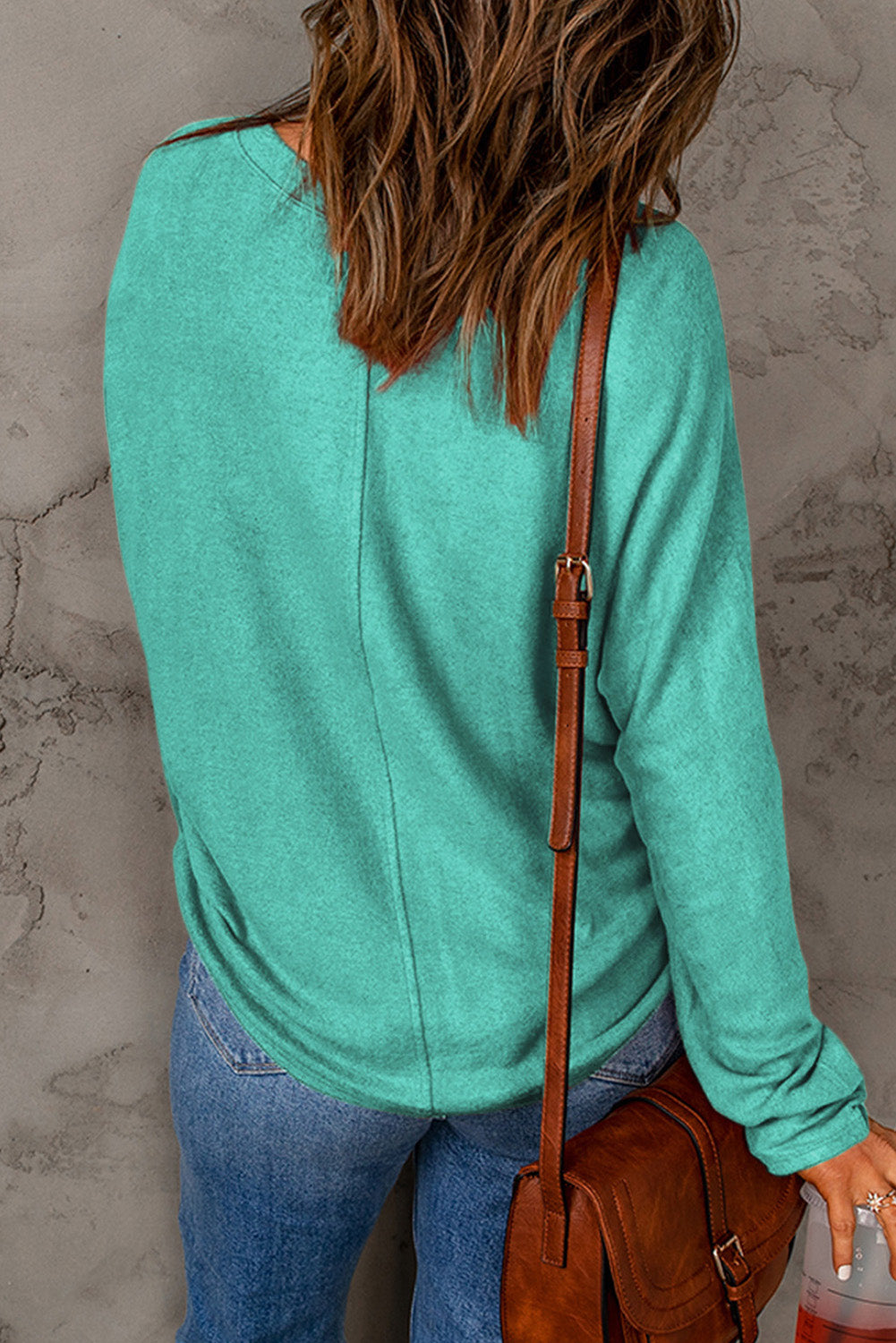 Green Plain Solid Color Patchwork Casual Long Sleeve Top