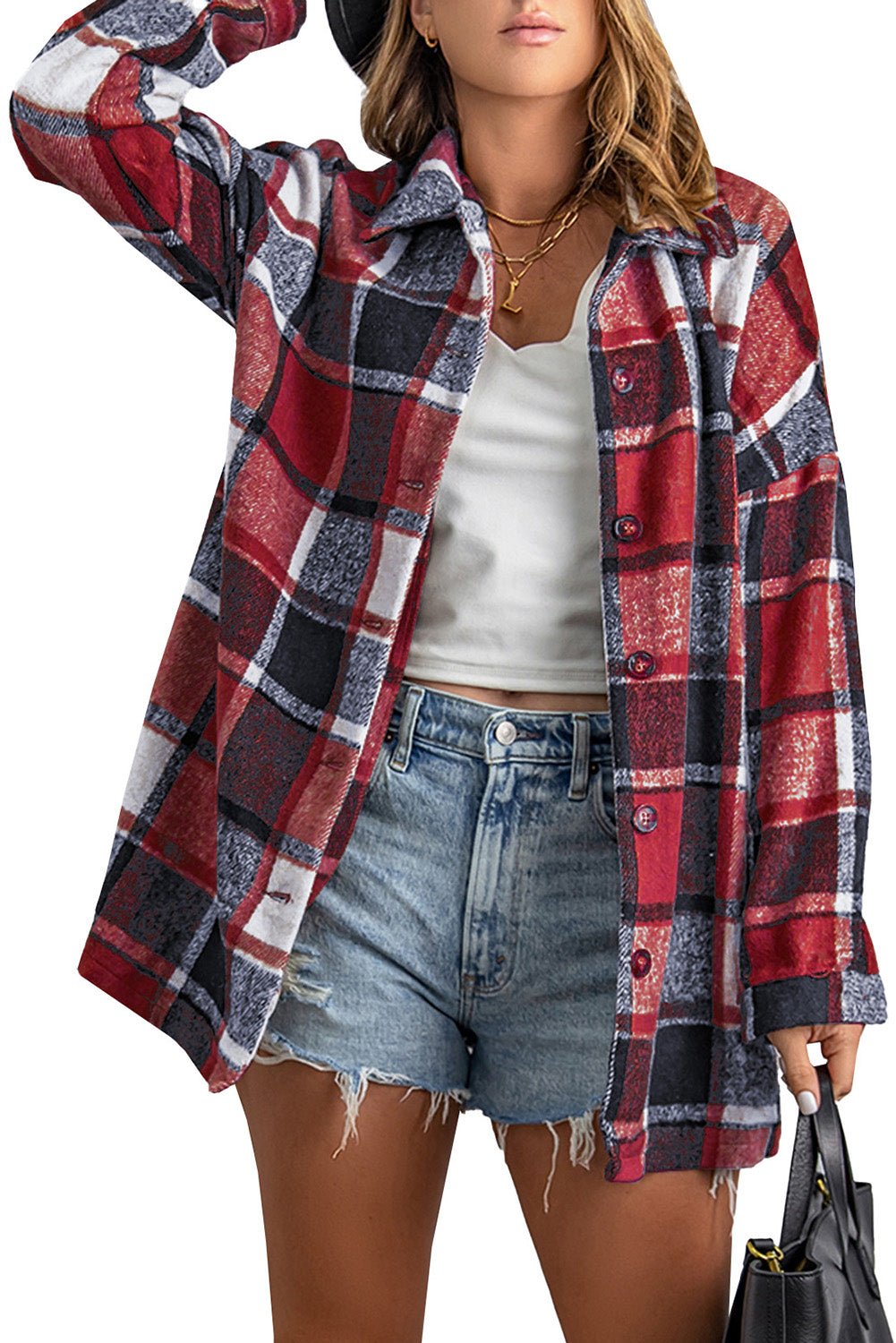 Brown Plaid Button Up Long Sleeve Flannel Shacket