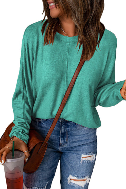 Green Plain Solid Color Patchwork Casual Long Sleeve Top