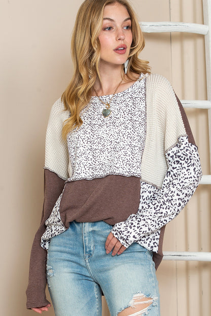 Leopard Print Patchwork Pullover Top