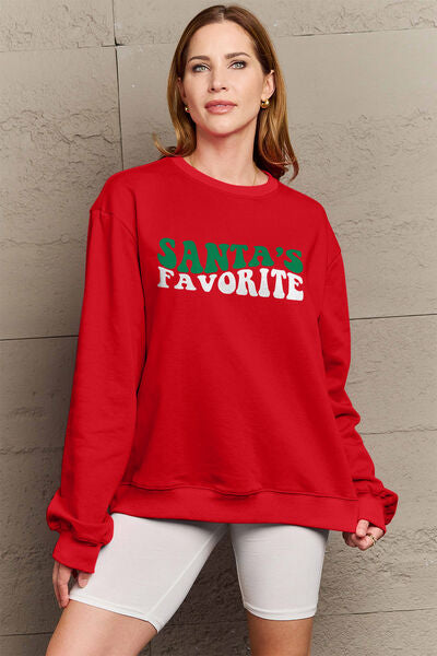 Full Size SANTA FAVORITE Round Neck Sweatshirt