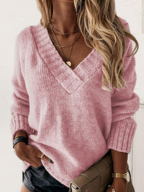 V-Neck Long Sleeve Knit Top