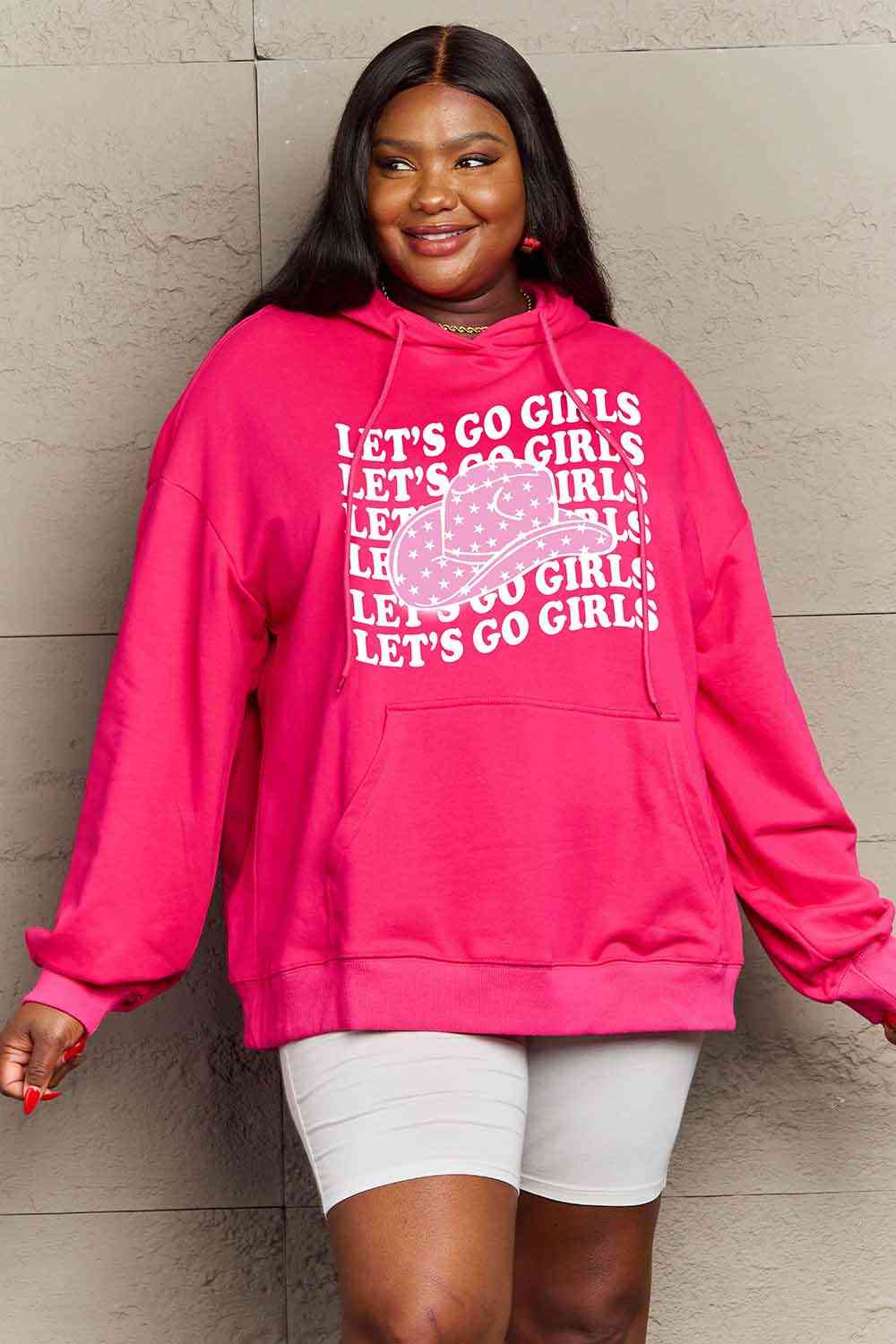 Full Size LETS GO GIRLS Graphic Dropped Shoulder Hoodie