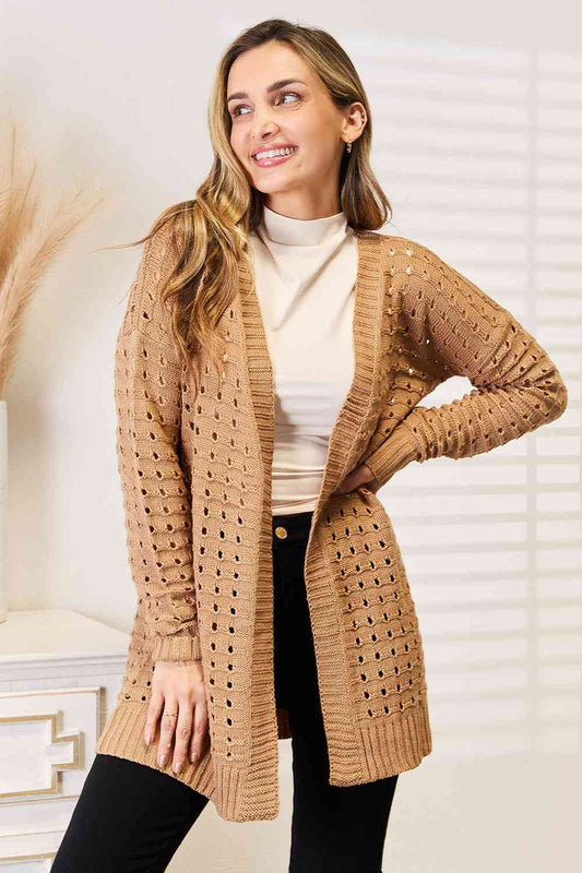 Woven Right Horizontal Ribbing Open Front Cardigan