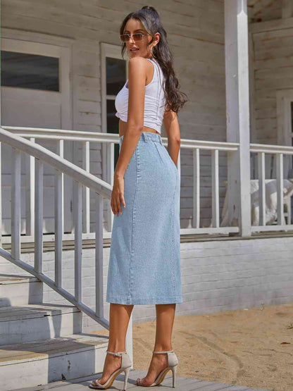 Button Down Midi Denim Skirt