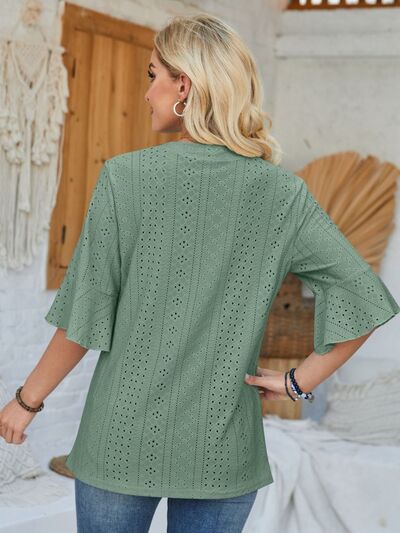 Eyelet Notched Half Sleeve T Shirt