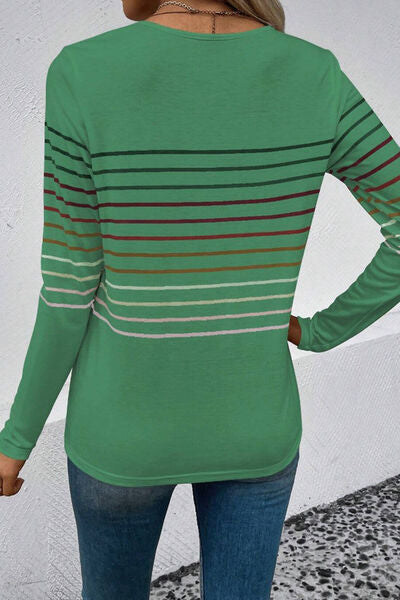 Striped Round Neck Long Sleeve T Shirt