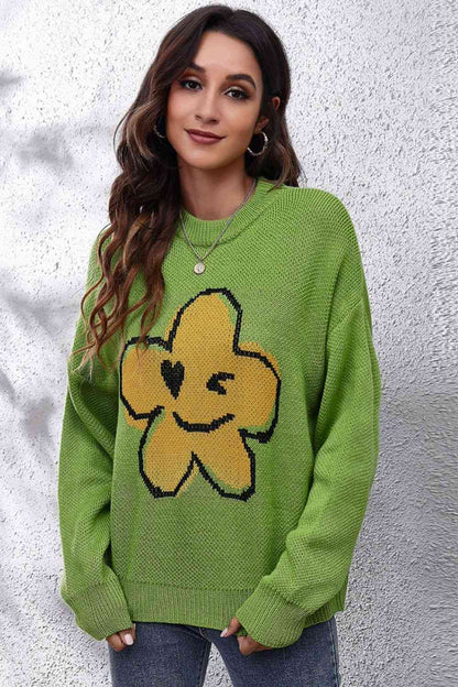 Flower Graphic Drop Shoulder Sweater