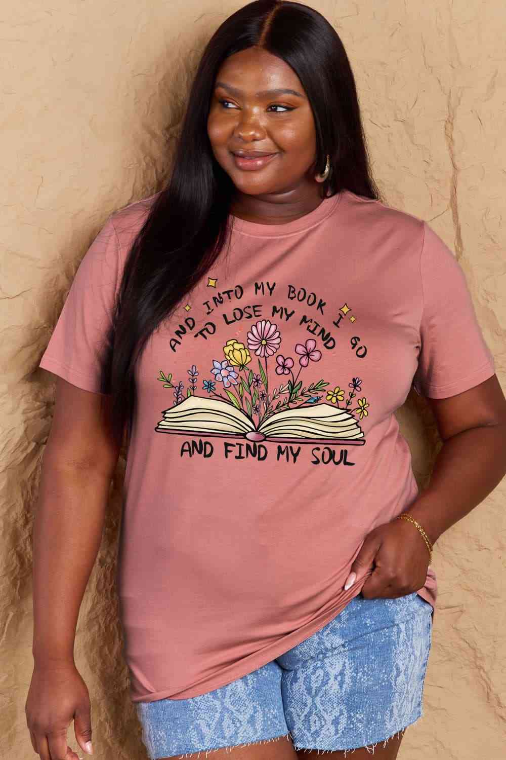 Simply Love Full Size Book & Flower Graphic Cotton Tee