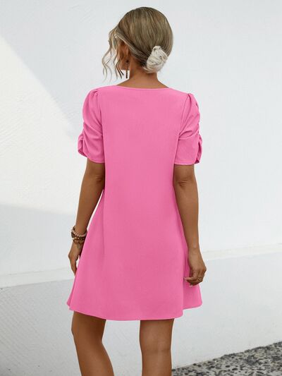 Chain Notched Short Sleeve Casual Dress