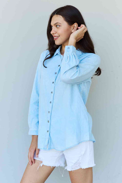 Light Blue Jean Baby Denim Button Down Shirt Top