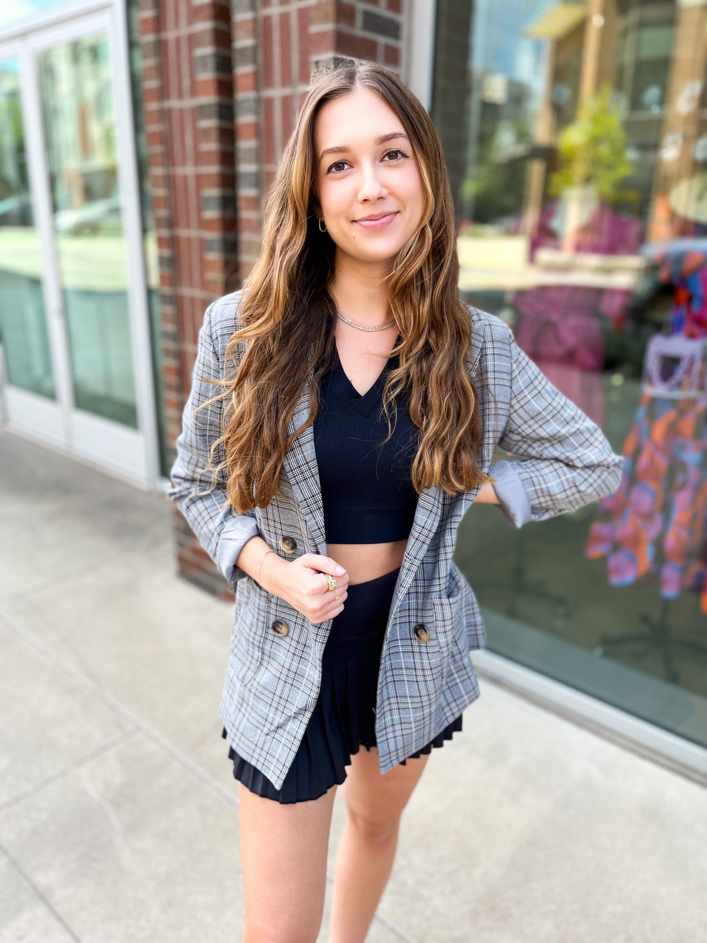 Preptastic Black Gray Plaid Blazer