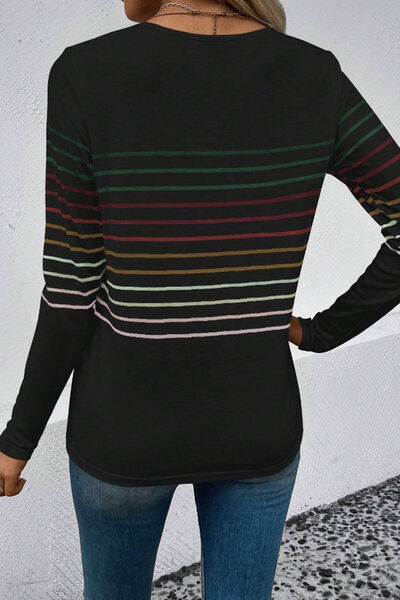 Striped Round Neck Long Sleeve T Shirt