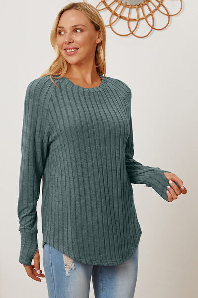 Basic Bae Full Size Ribbed Thumbhole Sleeve T Shirt