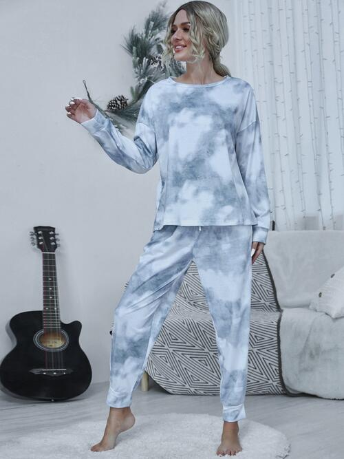 Round Neck Tie dye Top and Drawstring Pants Lounge Set