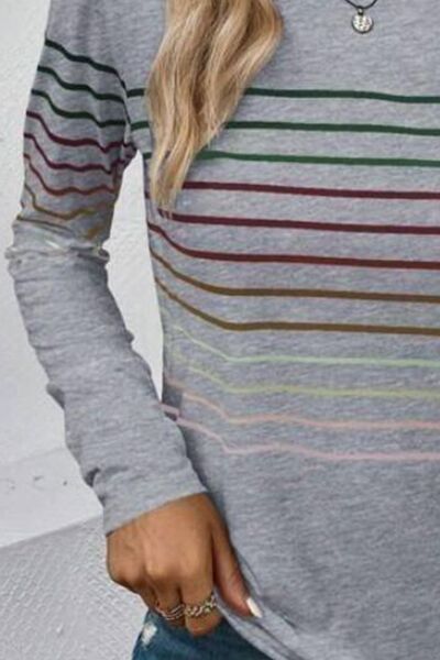 Striped Round Neck Long Sleeve T Shirt