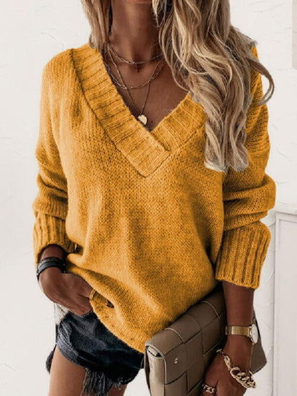 V Neck Long Sleeve Knit Top