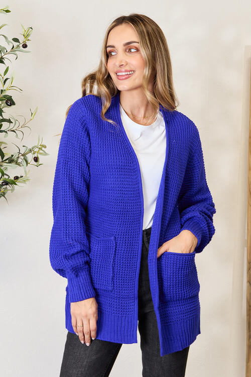 Zenana Full Size Waffle Knit Open Front Cardigan