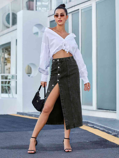 Button Down Midi Denim Skirt