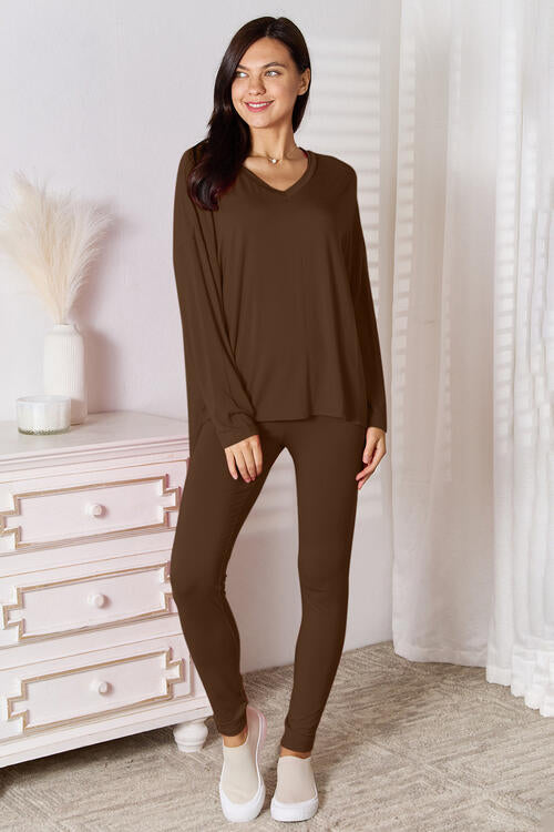 V Neck Soft Rayon Long Sleeve Top and Pants Lounge Set