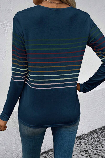 Striped Round Neck Long Sleeve T Shirt