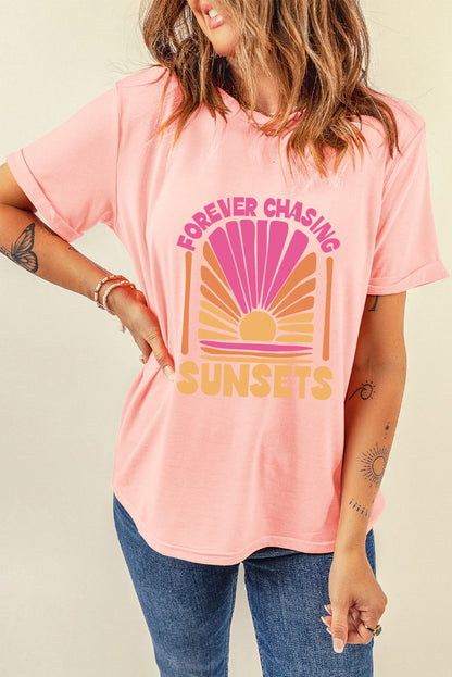 FOREVER CHASING SUNSETS Round Neck T Shirt