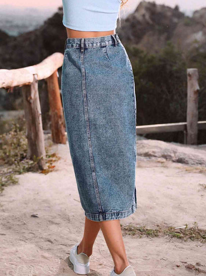 Button Down Midi Denim Skirt