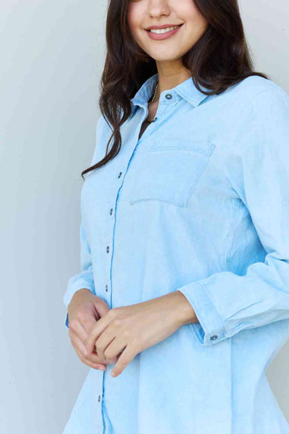 Light Blue Jean Baby Denim Button Down Shirt Top