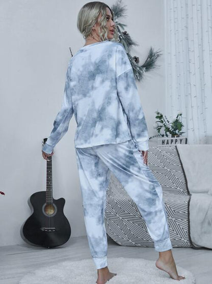 Round Neck Tie dye Top and Drawstring Pants Lounge Set