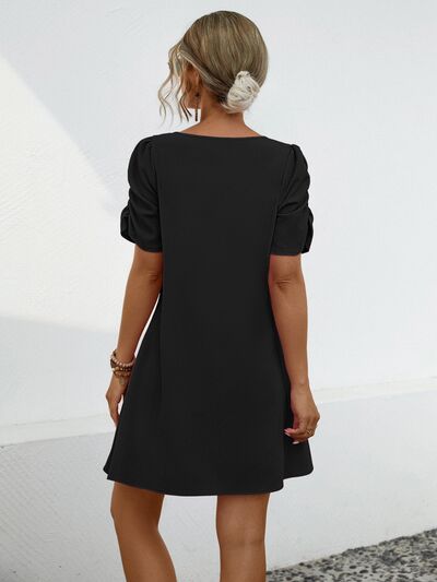 Chain Notched Short Sleeve Casual Dress