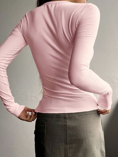 Half Button Long Sleeve T Shirt