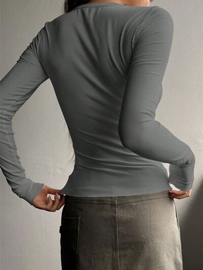 Half Button Long Sleeve T Shirt