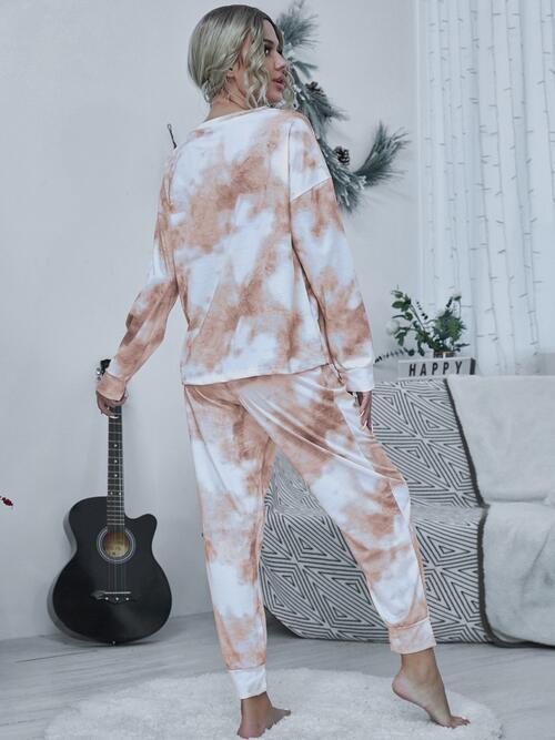 Round Neck Tie dye Top and Drawstring Pants Lounge Set