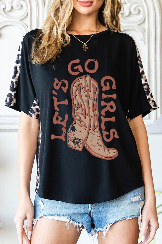 LETS GO GIRLS Round Neck Short Sleeve T Shirt