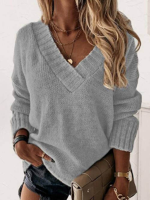 V Neck Long Sleeve Knit Top