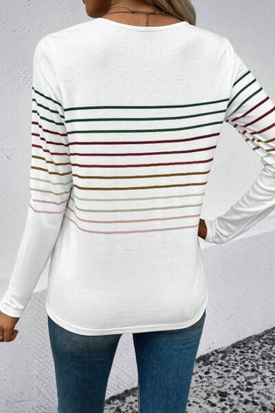 Striped Round Neck Long Sleeve T Shirt